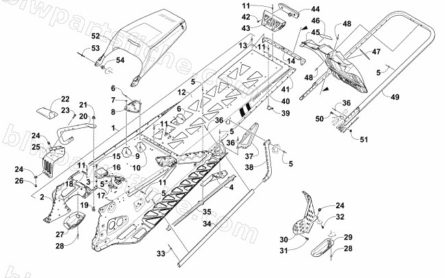 TUNNEL, REAR BUMPER, AND SNOWFLAP ASSEMBLY diagram