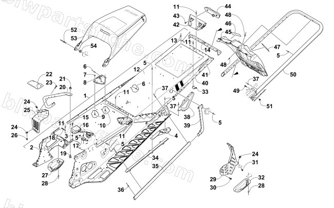 TUNNEL, REAR BUMPER, AND SNOWFLAP ASSEMBLY diagram