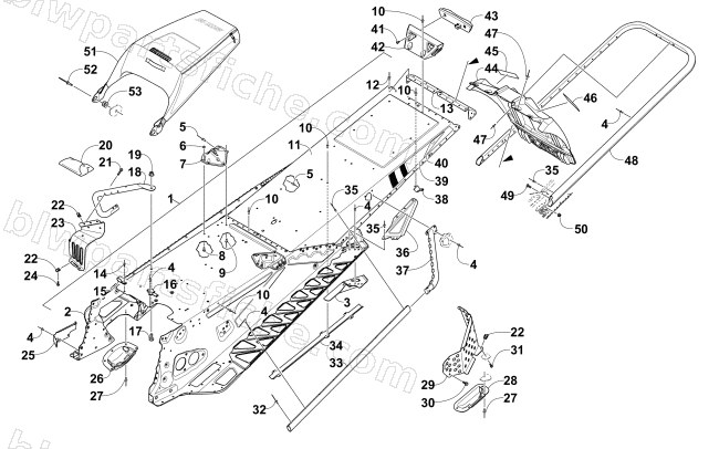 TUNNEL, REAR BUMPER, AND SNOWFLAP ASSEMBLY diagram