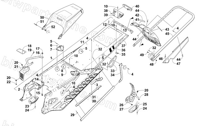TUNNEL, REAR BUMPER, AND SNOWFLAP ASSEMBLY diagram