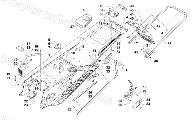 TUNNEL, REAR BUMPER, AND SNOWFLAP ASSEMBLY diagram