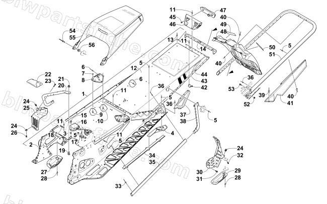 TUNNEL, REAR BUMPER, AND SNOWFLAP ASSEMBLY diagram