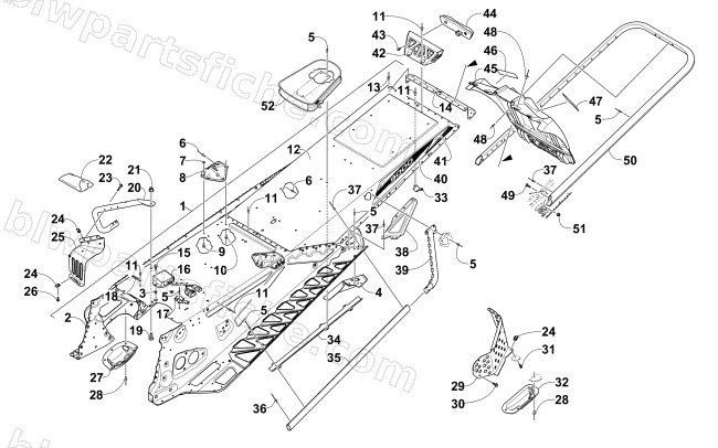 TUNNEL, REAR BUMPER, AND SNOWFLAP ASSEMBLY diagram