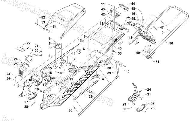 TUNNEL, REAR BUMPER, AND SNOWFLAP ASSEMBLY diagram