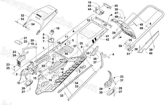 TUNNEL, REAR BUMPER, AND SNOWFLAP ASSEMBLY diagram