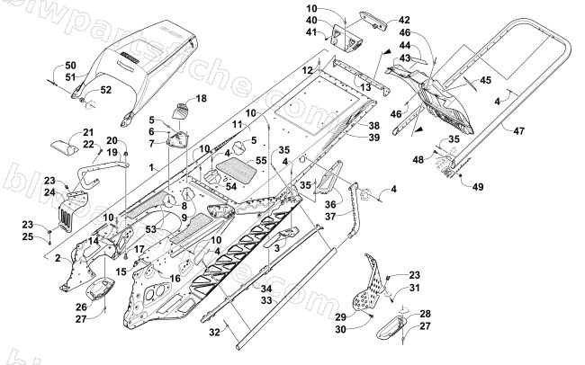 TUNNEL, REAR BUMPER, AND SNOWFLAP ASSEMBLY diagram