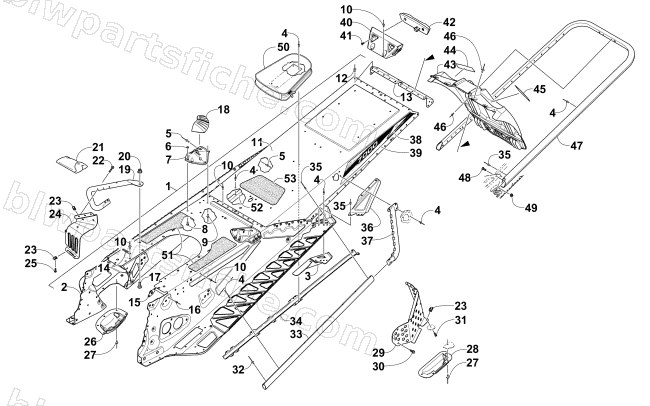 TUNNEL, REAR BUMPER, AND SNOWFLAP ASSEMBLY diagram