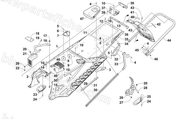 TUNNEL, REAR BUMPER, AND SNOWFLAP ASSEMBLY diagram