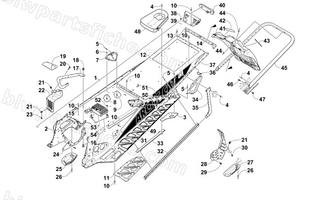 TUNNEL, REAR BUMPER, AND SNOWFLAP ASSEMBLY diagram