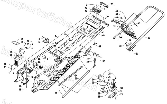 TUNNEL, REAR BUMPER, AND SNOWFLAP ASSEMBLY diagram