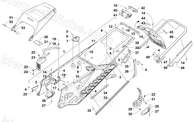 TUNNEL, REAR BUMPER, AND SNOWFLAP ASSEMBLY diagram