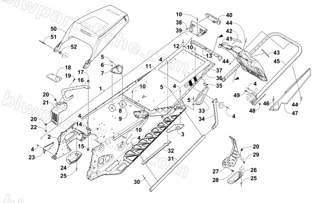 TUNNEL, REAR BUMPER, AND SNOWFLAP ASSEMBLY diagram