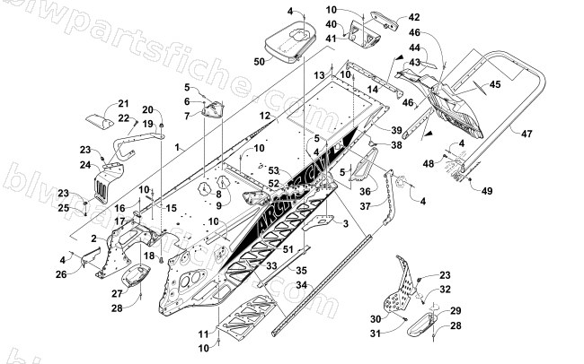 TUNNEL, REAR BUMPER, AND SNOWFLAP ASSEMBLY diagram