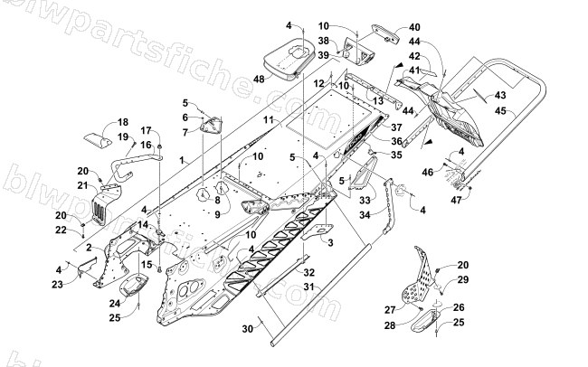 TUNNEL, REAR BUMPER, AND SNOWFLAP ASSEMBLY diagram