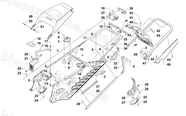 TUNNEL, REAR BUMPER, AND SNOWFLAP ASSEMBLY diagram