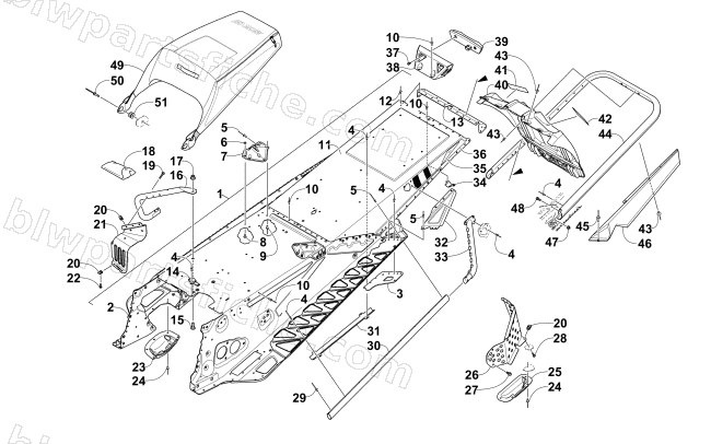 TUNNEL, REAR BUMPER, AND SNOWFLAP ASSEMBLY diagram
