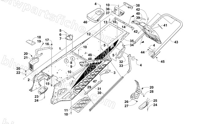 TUNNEL, REAR BUMPER, AND SNOWFLAP ASSEMBLY diagram