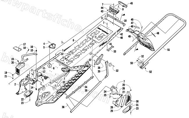 TUNNEL, REAR BUMPER, AND SNOWFLAP ASSEMBLY diagram