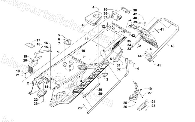 TUNNEL, REAR BUMPER, AND SNOWFLAP ASSEMBLY diagram