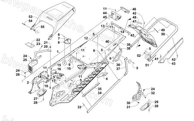 TUNNEL, REAR BUMPER, AND SNOWFLAP ASSEMBLY diagram