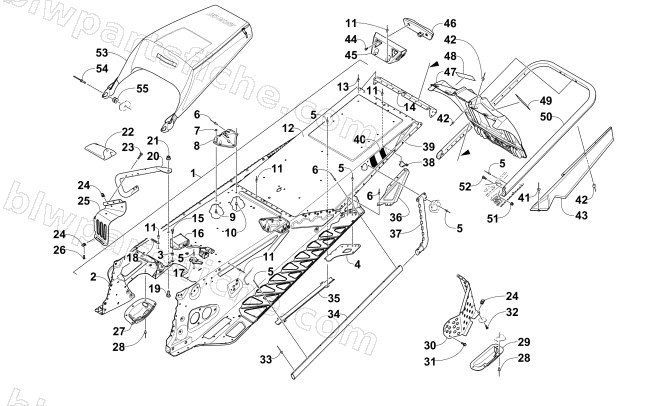 TUNNEL, REAR BUMPER, AND SNOWFLAP ASSEMBLY diagram