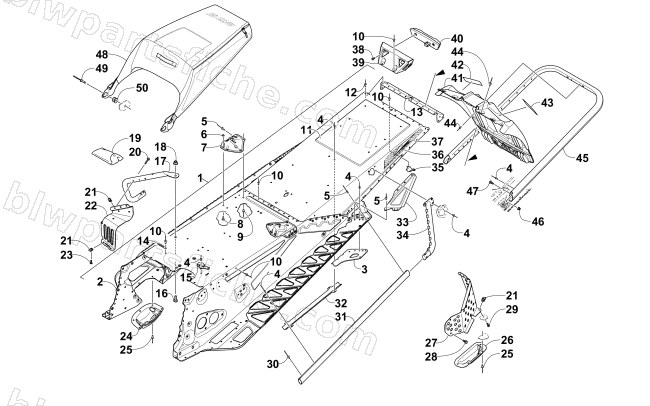 TUNNEL, REAR BUMPER, AND SNOWFLAP ASSEMBLY diagram