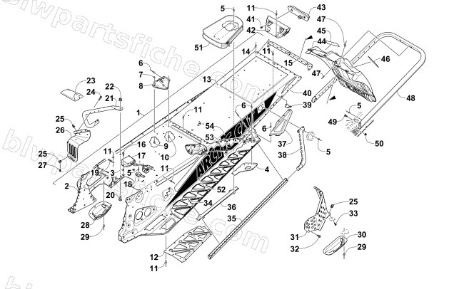 TUNNEL, REAR BUMPER, AND SNOWFLAP ASSEMBLY diagram