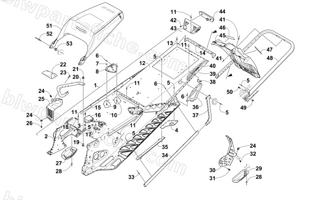 TUNNEL, REAR BUMPER, AND SNOWFLAP ASSEMBLY diagram