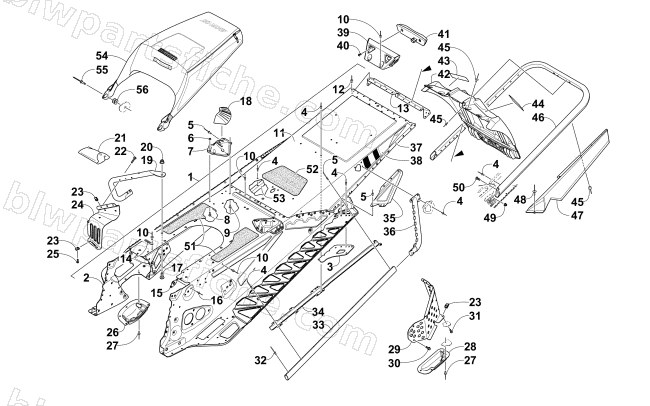 TUNNEL, REAR BUMPER, AND SNOWFLAP ASSEMBLY diagram