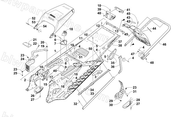 TUNNEL, REAR BUMPER, AND SNOWFLAP ASSEMBLY diagram