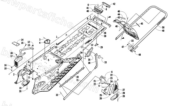 TUNNEL, REAR BUMPER, AND SNOWFLAP ASSEMBLY diagram