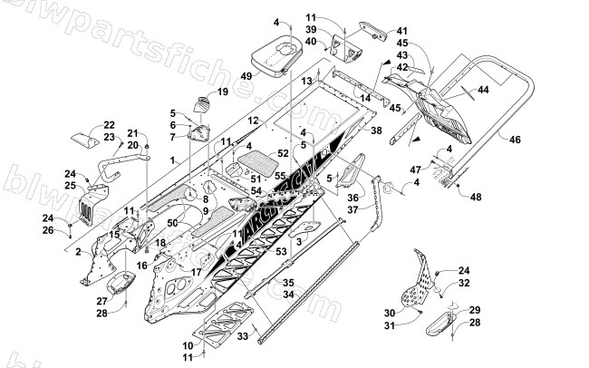TUNNEL, REAR BUMPER, AND SNOWFLAP ASSEMBLY diagram