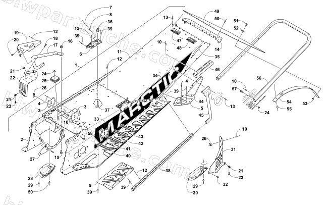 TUNNEL, REAR BUMPER, AND SNOWFLAP ASSEMBLY diagram
