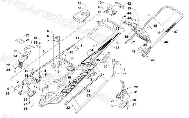 TUNNEL, REAR BUMPER, AND SNOWFLAP ASSEMBLY diagram