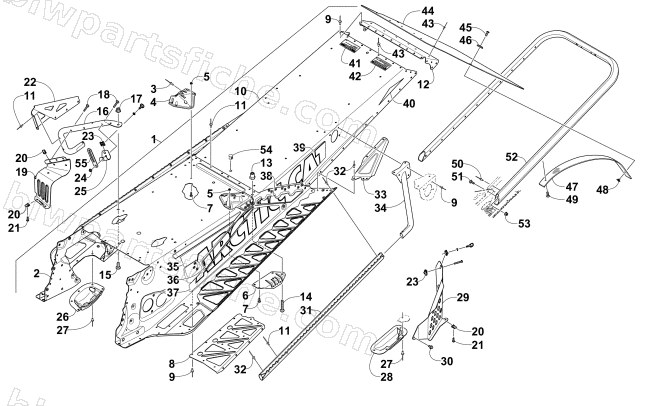 TUNNEL, REAR BUMPER, AND SNOWFLAP ASSEMBLY diagram