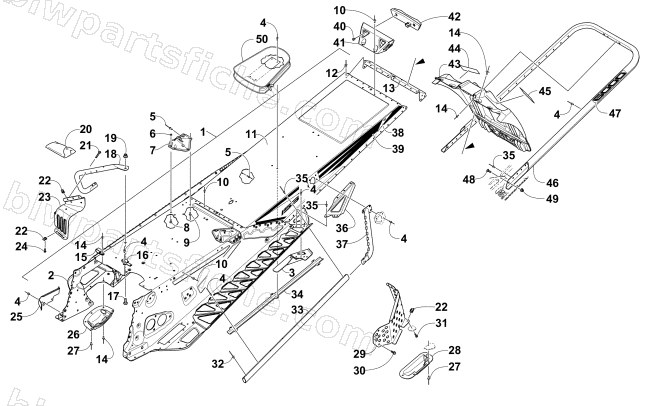 TUNNEL, REAR BUMPER, AND SNOWFLAP ASSEMBLY diagram