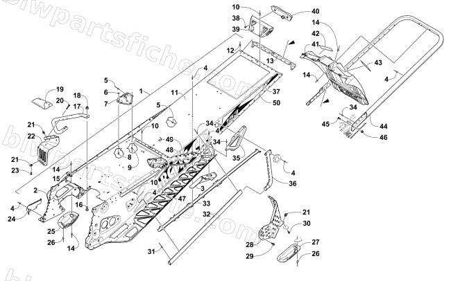 TUNNEL, REAR BUMPER, AND SNOWFLAP ASSEMBLY diagram