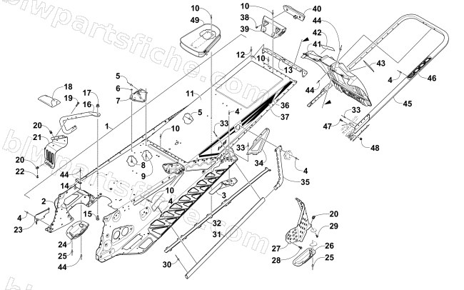 TUNNEL, REAR BUMPER, AND SNOWFLAP ASSEMBLY diagram