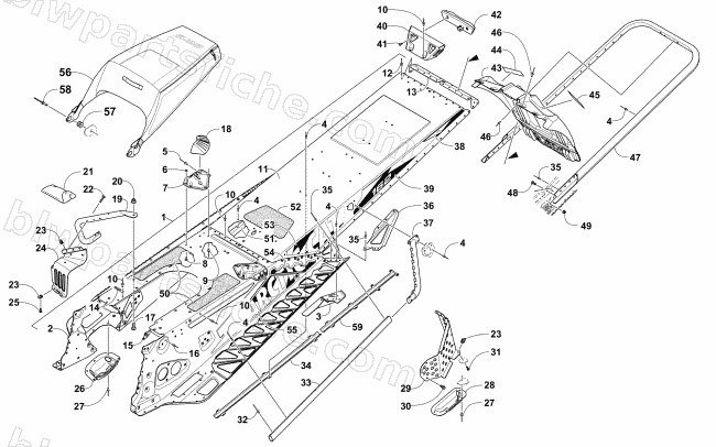 TUNNEL, REAR BUMPER, AND SNOWFLAP ASSEMBLY diagram