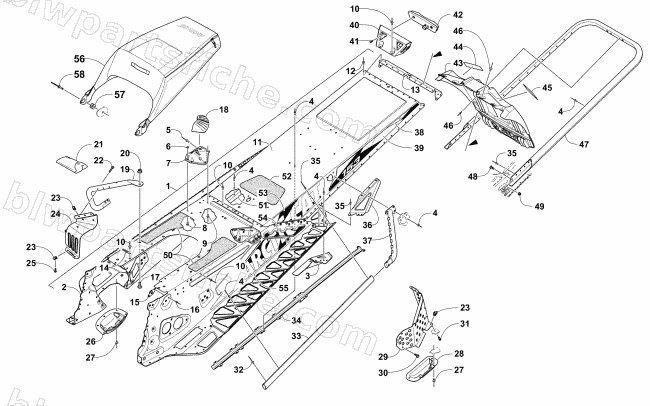 TUNNEL, REAR BUMPER, AND SNOWFLAP ASSEMBLY diagram