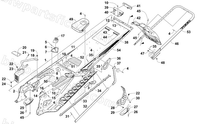 TUNNEL, REAR BUMPER, AND SNOWFLAP ASSEMBLY diagram