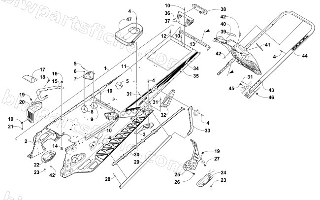 TUNNEL, REAR BUMPER, AND SNOWFLAP ASSEMBLY diagram