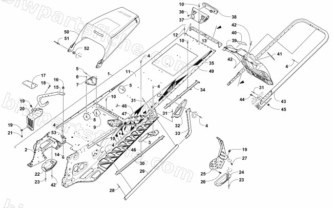 TUNNEL, REAR BUMPER, AND SNOWFLAP ASSEMBLY diagram