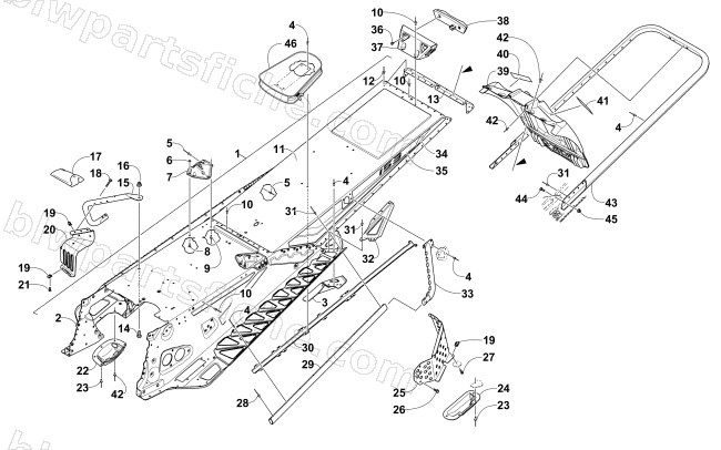 TUNNEL, REAR BUMPER, AND SNOWFLAP ASSEMBLY diagram