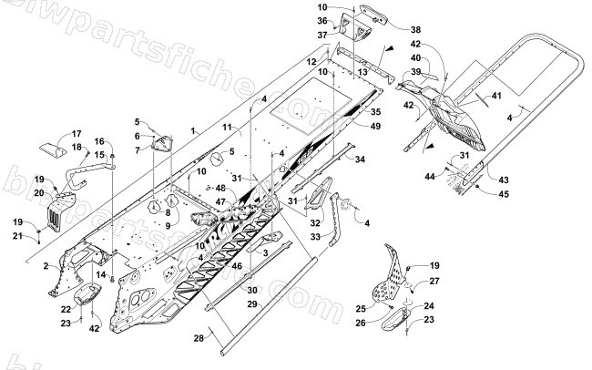 TUNNEL, REAR BUMPER, AND SNOWFLAP ASSEMBLY diagram