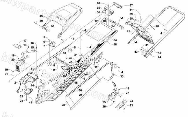 TUNNEL, REAR BUMPER, AND SNOWFLAP ASSEMBLY diagram