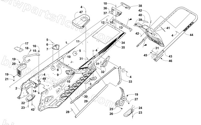 TUNNEL, REAR BUMPER, AND SNOWFLAP ASSEMBLY diagram
