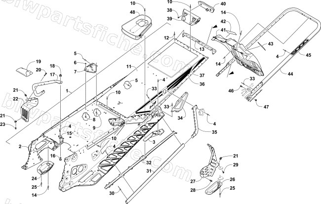 TUNNEL, REAR BUMPER, AND SNOWFLAP ASSEMBLY diagram