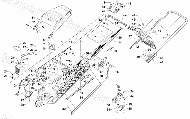 TUNNEL, REAR BUMPER, AND SNOWFLAP ASSEMBLY diagram