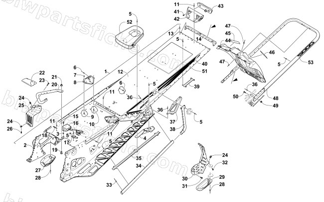 TUNNEL, REAR BUMPER, AND SNOWFLAP ASSEMBLY diagram